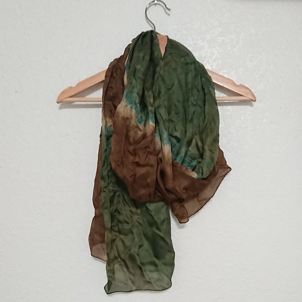 100% silk scarf, green/brown, NWOT